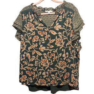 DR2 Orange and Green Ruffled Cap Sleeve Blouse NWOT Size‎ 3X